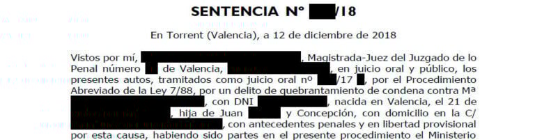 Absolución por un delito de quebrantamiento de condena