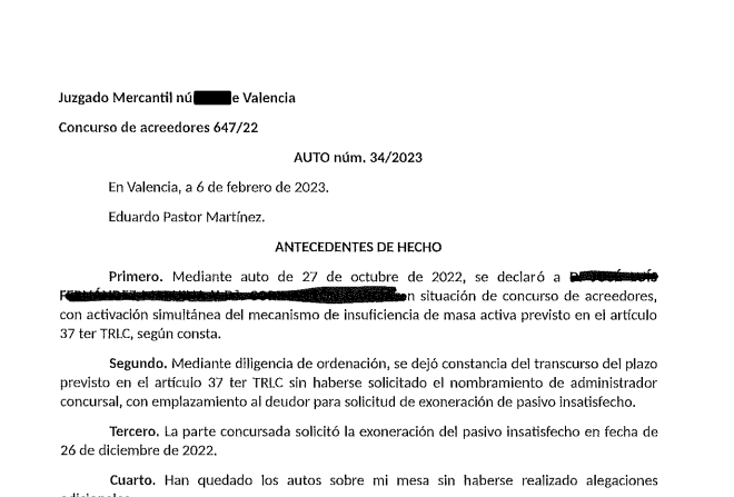 Saldo deuda de 488.000 euros por Ley de Segunda Oportunidad