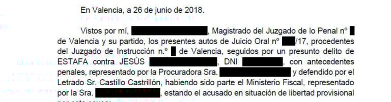 Absolución por un delito de estafa