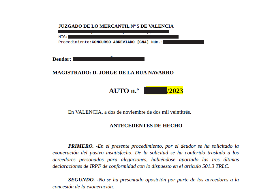 Saldo deuda de 55.157,15 euros por Ley de Segunda Oportunidad